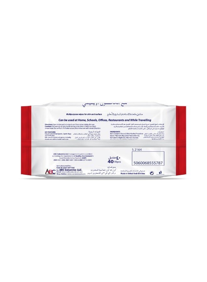 Cool & Cool Sanitizing Wipes - 40'S (Pack Of 6) - Antibacterial Skin Wipes With Vitamin E,Kills 99.9% Germs,Convenient For Use,Aloe Vera Gel & Herb Extract,Moisturizing And Nourishing - Image 2