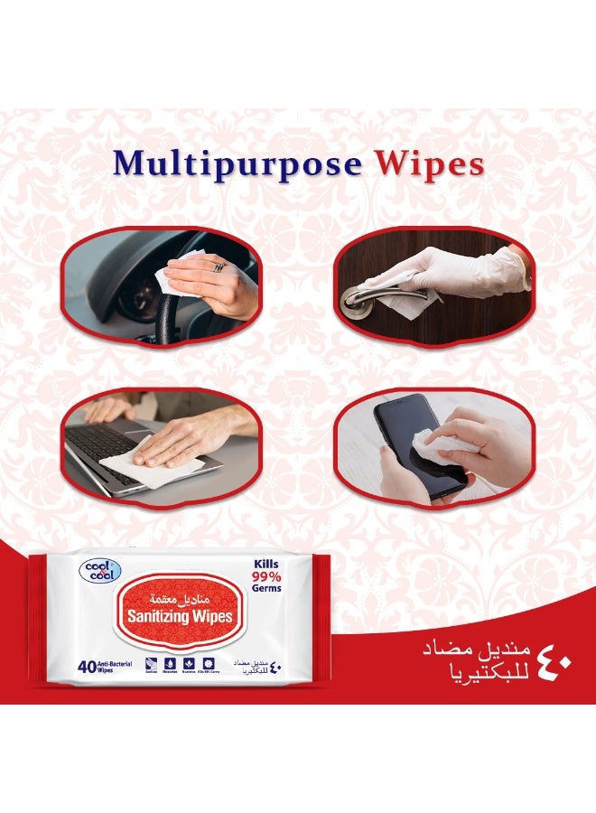 Cool & Cool Sanitizing Wipes - 40'S (Pack Of 6) - Antibacterial Skin Wipes With Vitamin E,Kills 99.9% Germs,Convenient For Use,Aloe Vera Gel & Herb Extract,Moisturizing And Nourishing - Image 4