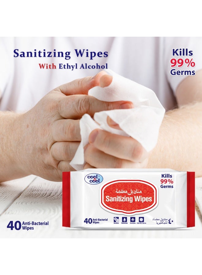 Cool & Cool Sanitizing Wipes - 40'S (Pack Of 6) - Antibacterial Skin Wipes With Vitamin E,Kills 99.9% Germs,Convenient For Use,Aloe Vera Gel & Herb Extract,Moisturizing And Nourishing - Image 3