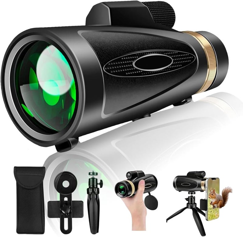 Spnor Monocular Telescope 80x100 HD Monoculars for Adults with Tripod & Phone Adapter, Monoculars for Bird Watching Stargazing Camping Hiking Hunting Wildlife Travel-Black - Image 1
