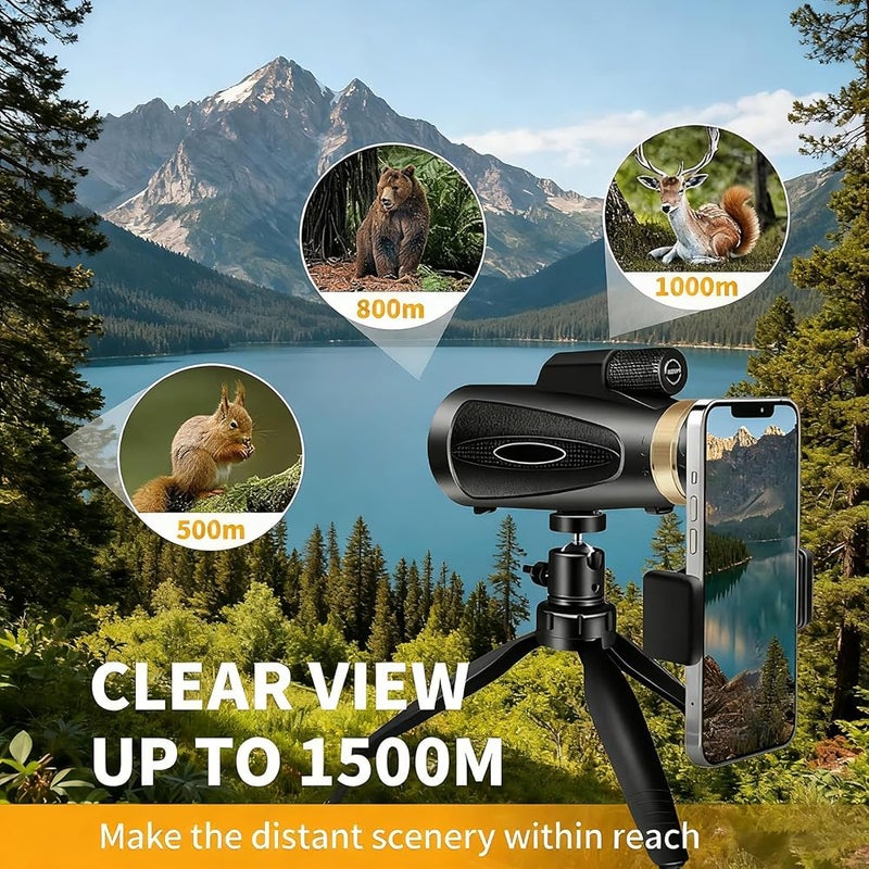 Spnor Monocular Telescope 80x100 HD Monoculars for Adults with Tripod & Phone Adapter, Monoculars for Bird Watching Stargazing Camping Hiking Hunting Wildlife Travel-Black - Image 5
