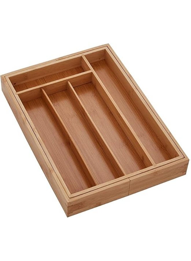 منظم أدراج قابل للتوسيع من الخيزران لأدوات المائدة - Image 1