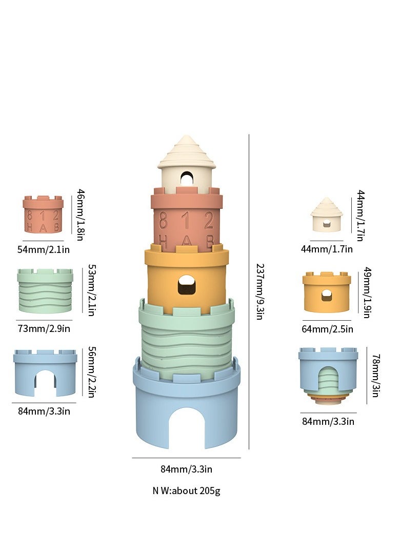 AIYISHI Stacking Cups Toys for Babies, Silicone Soft Teething Toy Nesting Cups Toys 5 Pcs Castle Learning Tower for Infants Over 6 Months Blocks for Toddlers Soft Bath Toy 1-3 Years  - Image 4