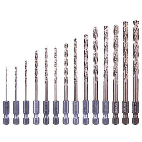 NordWolf 14-Piece M35 Cobalt Drill Bit Set for Stainless Steel, Hard Metals & Cast Iron, Jobber Length with 1/4" Hex Shank, SAE Sizes 1/16" to 1/4" - Image 1