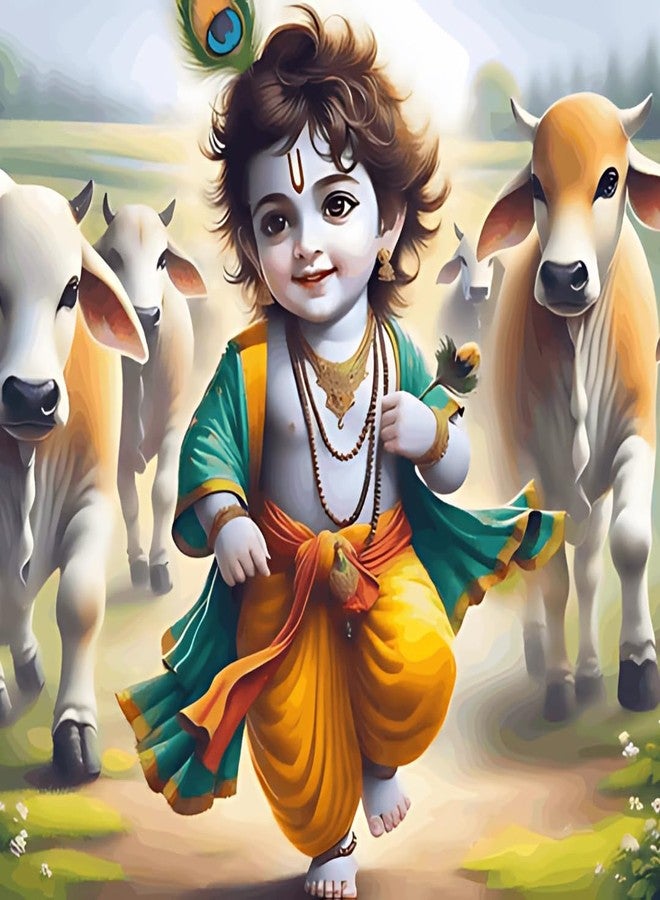 Paint Waint Paintwaint paint Number Krishna Kit by PaintWaint - 45 x 50 CM Printed Canvas for Painting - 32 Acrylic Colors - DIY Painting Kit for Adults - Radha Krishna Paint by Numbers - Number Painting Kit for Adults - Paint Numbers Kit India (MDF Frame, PW47) - Image 1