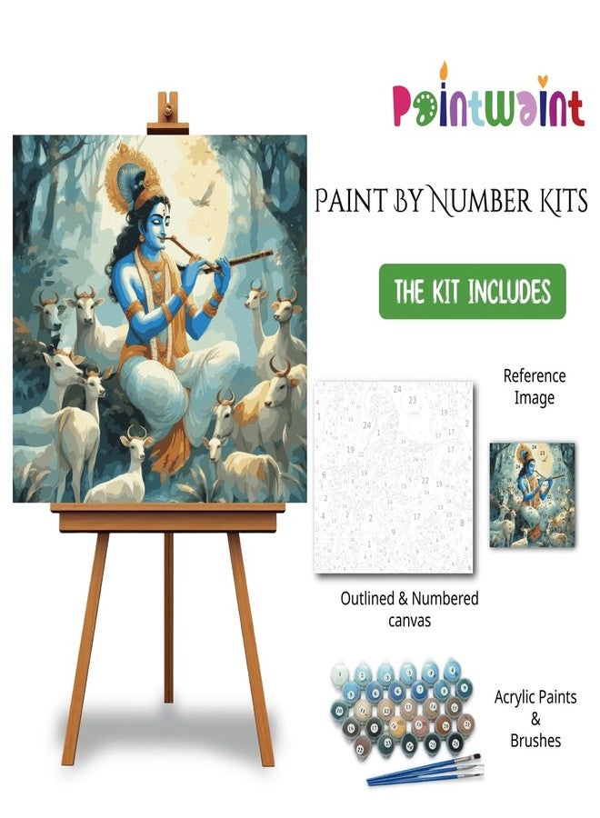 Paint Waint Paintwaint paint Number Krishna Kit by PaintWaint - 45 x 50 CM Printed Canvas for Painting - 32 Acrylic Colors - DIY Painting Kit for Adults - Radha Krishna Paint by Numbers - Number Painting Kit for Adults - Paint Numbers Kit India (MDF Frame, PW47) - Image 2