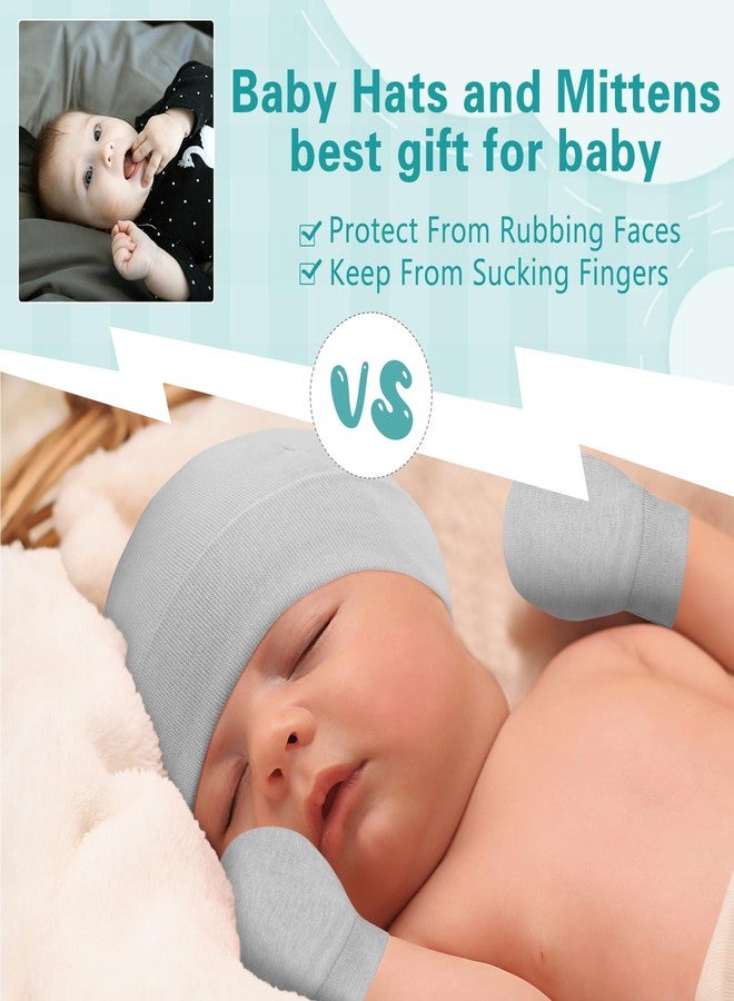 Zando Baby Hats and Mittens Newborn Hospital Hat for Boys Infant Cotton Beanie with Gloves Baby Boy Cap and Mitten Set Baby Hats 0-3 Months F Black & White & Gray & Black-Gray One Size - Image 2