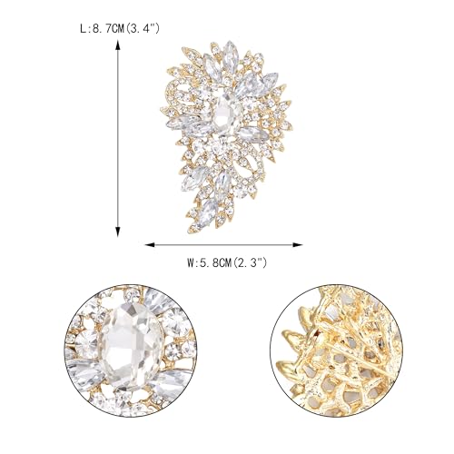 EVER FAITH Women's Bridal Corsage Rhinestone Crystal Wedding Flower Leaf Bouquet Brooch Clear Gold-Plated-Base - Image 4