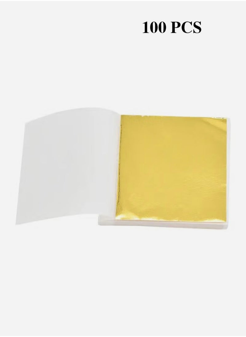 OMEVE 100 Pieces Imitation Golden Leaf Foil Leaf Sheets for Handicrafts, DIY Nails, Gilding Crafting, Decoration, Frames, Furniture  - Image 1