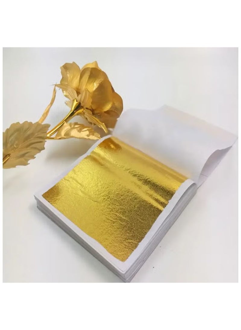 OMEVE 100 Pieces Imitation Golden Leaf Foil Leaf Sheets for Handicrafts, DIY Nails, Gilding Crafting, Decoration, Frames, Furniture  - Image 2