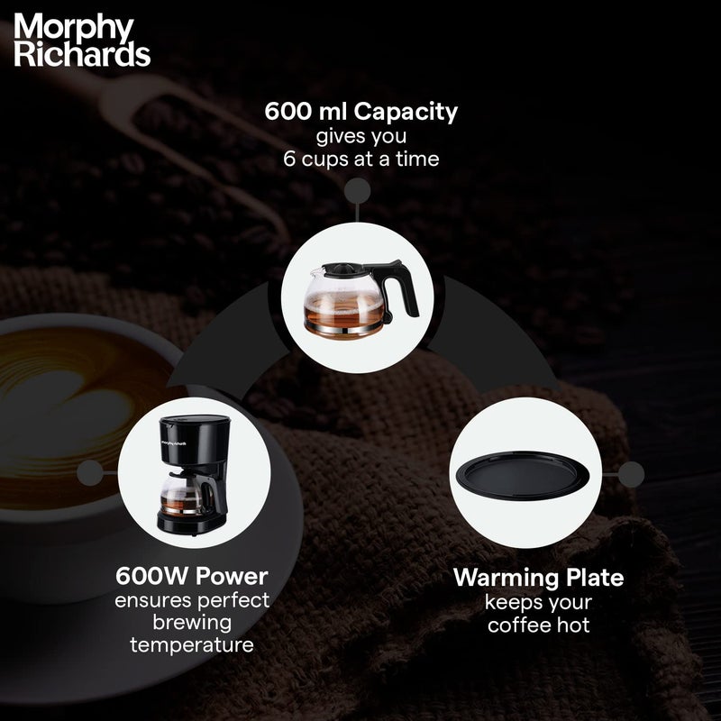 Morphy Richards Europa Drip Espresso Coffee Machine For Home600W Drip Coffee Maker6Cups CapacityAntiDrip FunctionDry Heat ProtectionWarming Plate2Yr Warranty By BrandBlack - Image 4