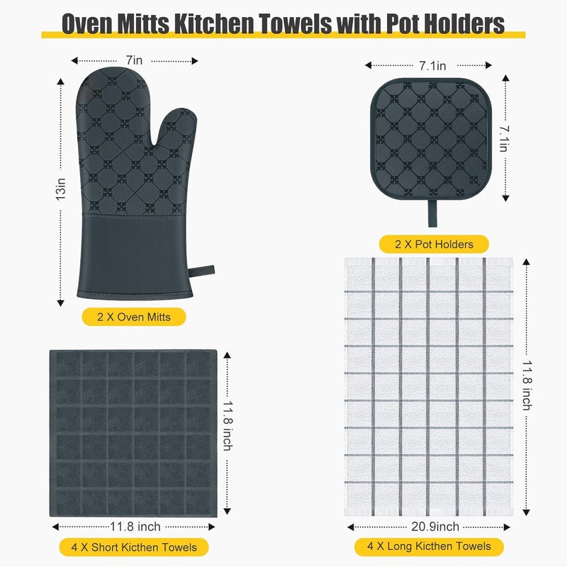 BSKSSK Oven Mitts Kitchen Towels Dishcloths with Pot Holders Sets 12PCS,Dish Towels Sets,Oven Gloves Pot Pads Heat Resistant 500 Degrees with Non-Slip Silicone Surface for Cooking Baking Grilling-Deep Green - Image 2
