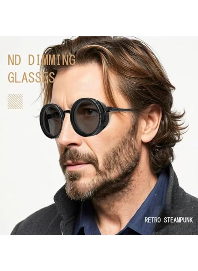 Round Polarized Sunglasses-Adjustable Tint Sunglasses for Men,Polarized Round Lenses, ND9 Stepless Lens with 1-9 Gear Transition, UV400 Protection, Ideal for Beach, Fishing, Outdoor - Image 3