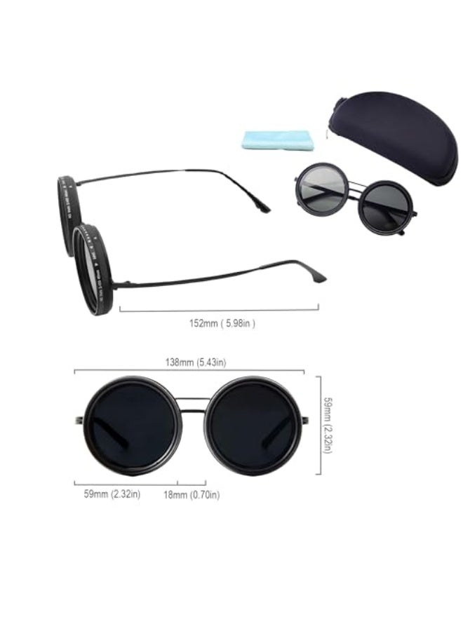 Round Polarized Sunglasses-Adjustable Tint Sunglasses for Men,Polarized Round Lenses, ND9 Stepless Lens with 1-9 Gear Transition, UV400 Protection, Ideal for Beach, Fishing, Outdoor - Image 5