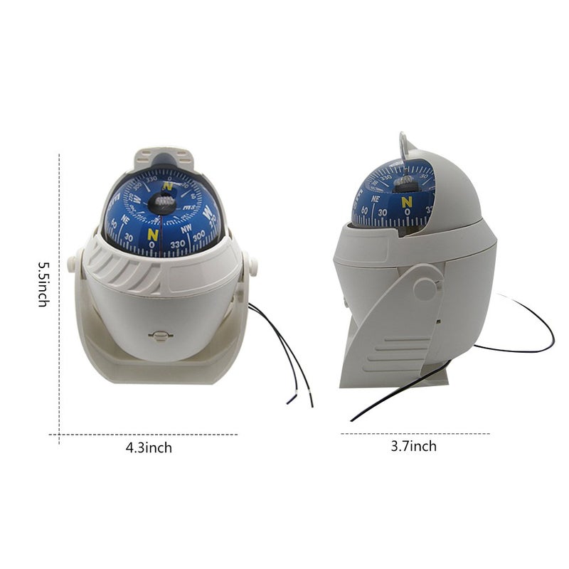 Odowalker Incandescent Light Illuminated White Marine Compass Suitable for Car Boat and Truck (White) - Image 4