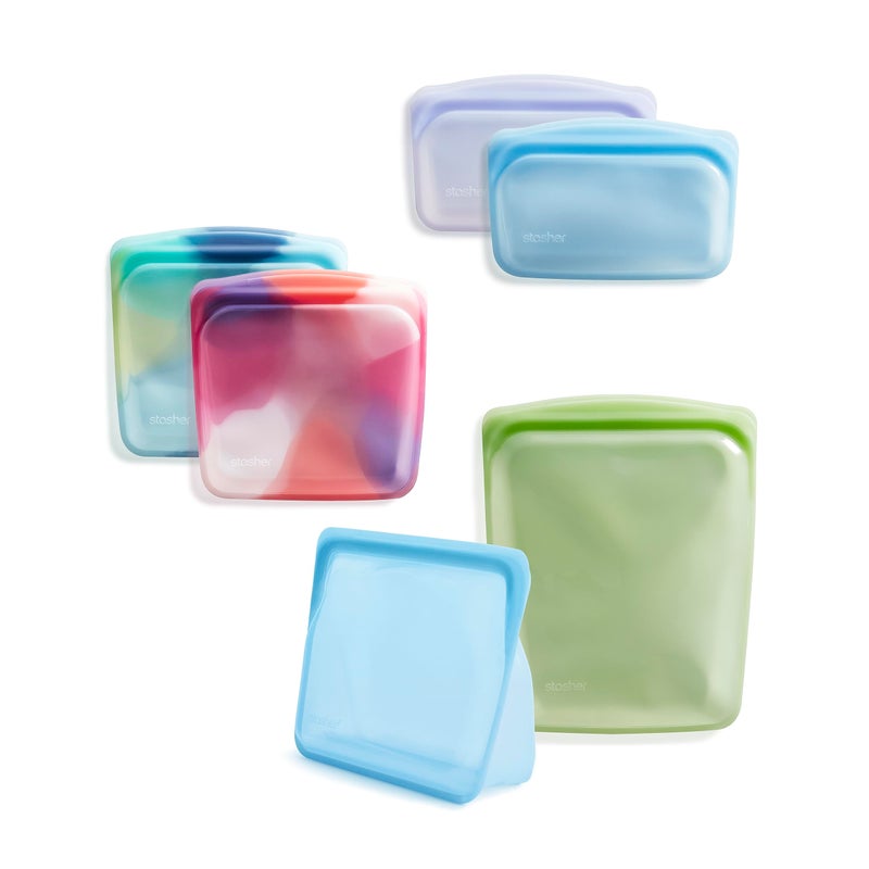 Stasher Premium Silicone Reusable Food Storage Bags 6Pack Tie Dye Multi MultiUse Food Storage Bags Lunch Bag Travel Containers BPA Free Leakfree DishwasherSafe Ecofriendly