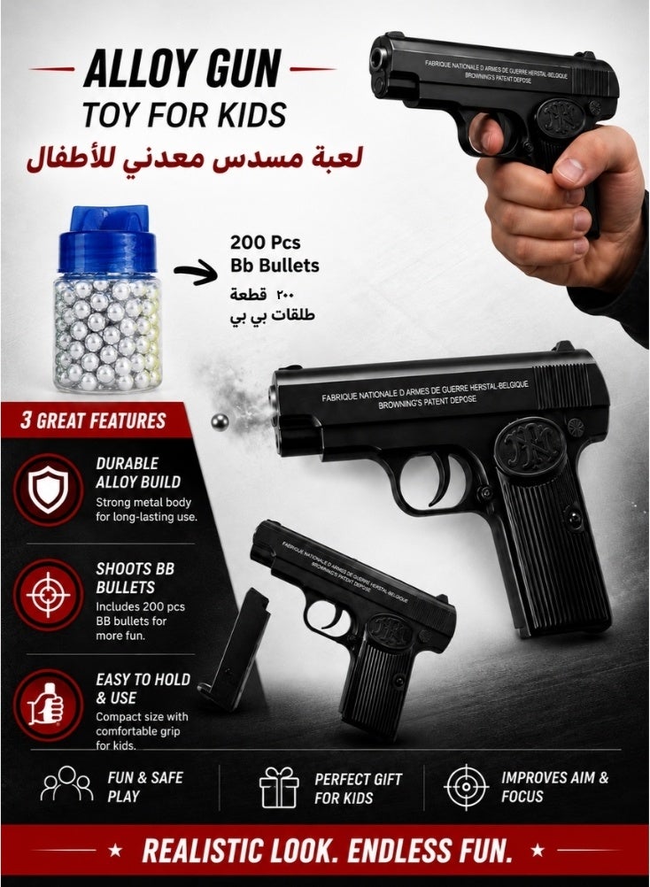 Alloy Hitman BB Gun Toy for Kids with 200 BB Pellets – Metal Finish Pocket Size Toy Pistol - Image 1