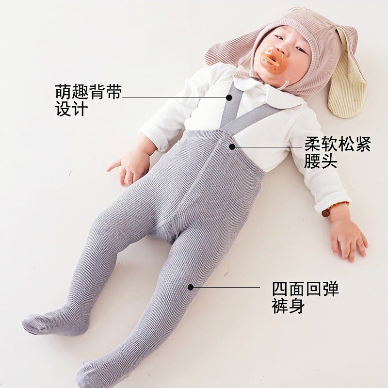 Combed Cotton Baby Tights High Waist Belly Leg Weightlifting Pants Big Ass Children Baby Suspenders - Image 4
