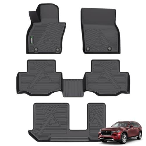ANBINGO® Floor Mats for Mazda CX-90 & CX90 PHEV (Plug in Hybrid) 7 & 8 Passenger / 2024 2025 2026 / 2nd Row Bench Seat/Waterproof Non-Slip All Weather TPE Car Mats, 3 Rows, Black - Image 1