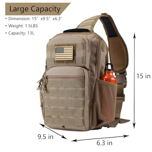 EASY BW Tactical Shoulder Sling Bag Small Chest Pack 13L Backpack for Men Outdoor Sports Coyote - Image 3