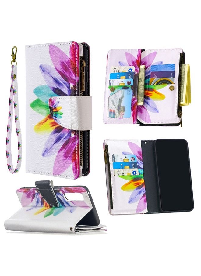 HuHa Case Cover For OPPO Find X2 Neo / OPPO Reno 3 Pro Colored Drawing Pattern Zipper Horizontal Flip Leather Case with Holder & Card Slots & Wallet Sun Flower 