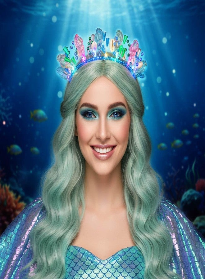 ووي طوق رأس مضيء على شكل صدفة محارة، إكسسوارات شعر مستوحاة من زي حورية البحر للنساء - Image 3