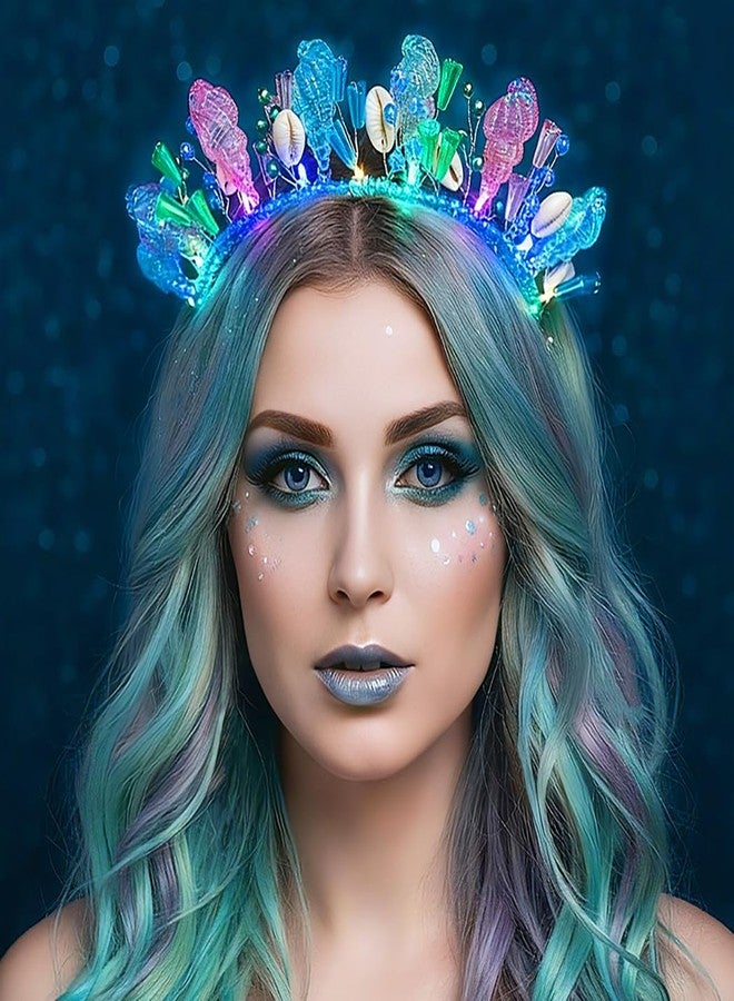 ووي طوق رأس مضيء على شكل صدفة محارة، إكسسوارات شعر مستوحاة من زي حورية البحر للنساء - Image 2