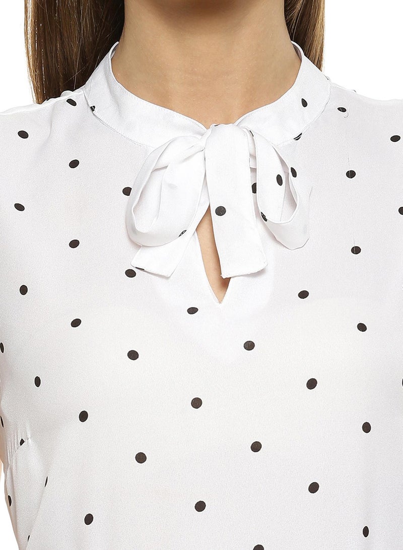 PINACOLADA Women's Chalk White Tie-Up Polka Dot Dress - Image 5