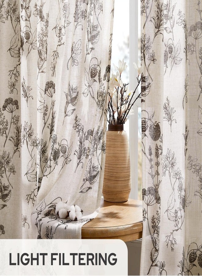 HOMEIDEAS Floral Linen Curtains, Brown Vanilla Printed Pattern Drapes, Farmhouse Vintage Light Filtering Privacy Semi Sheer Window Curtains for Living Room Bedroom, 2 Panels, 52×84 Inches - Image 4