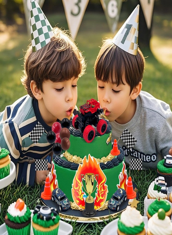 زينة كعكة شاحنة فيرليايو، زينة كعكة مستوحاة من سيارات السباق، زينة كب كيك على شكل شاحنة، زينة كب كيك على شكل لهب، زينة كب كيك للأولاد والرجال، لوازم حفلات أعياد الميلاد وحفلات استقبال المولود - Image 4