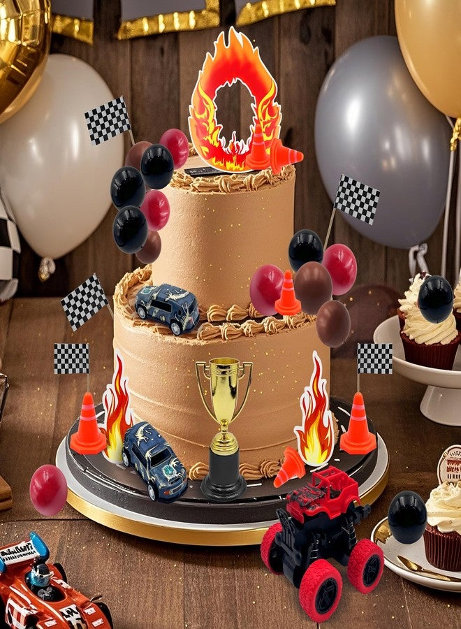 زينة كعكة شاحنة فيرليايو، زينة كعكة مستوحاة من سيارات السباق، زينة كب كيك على شكل شاحنة، زينة كب كيك على شكل لهب، زينة كب كيك للأولاد والرجال، لوازم حفلات أعياد الميلاد وحفلات استقبال المولود - Image 3