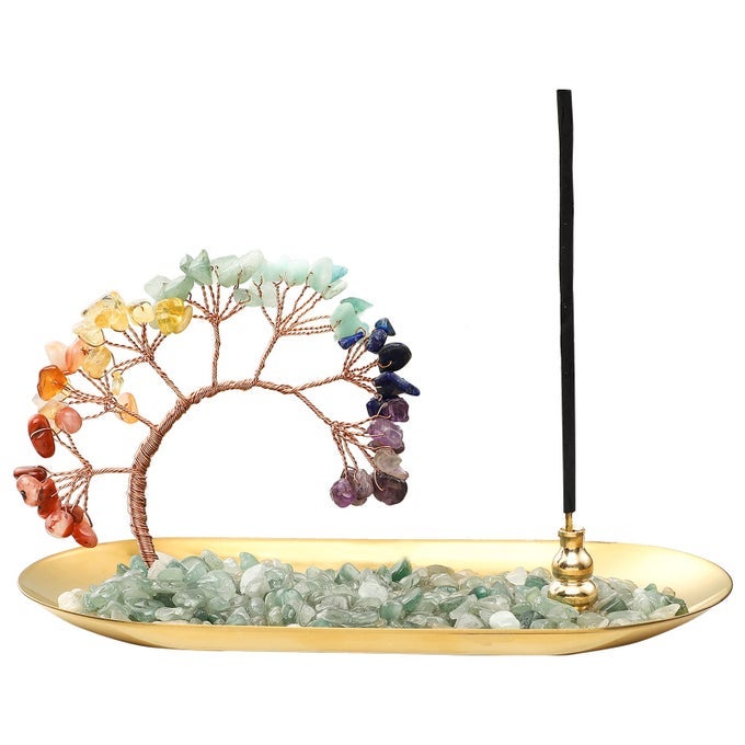 CRYSTAL INCENSE BURNER HOLDER 7 CHAKRA CRYSTAL INCENSE STICKS HOLDER INCENSE TRAYS FOR WEALTH AND LUCK HEALING CRYSTALS TREE OF LIFE YOGA MEDITATION AND HOME DECOR