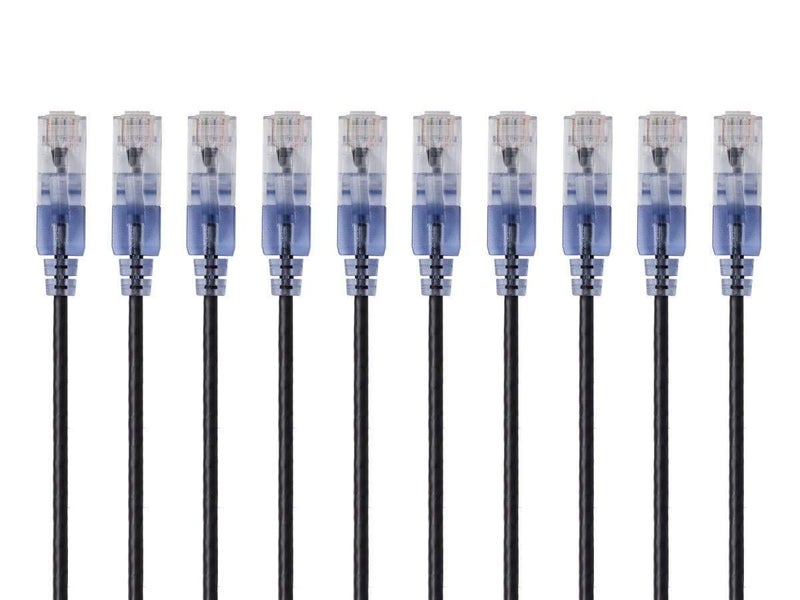 Monoprice Cat6A Ethernet Patch Cable - Snagless RJ45, 550Mhz, 10G, UTP, Pure Bare Copper Wire, 30AWG, 10-Pack, 10 Feet, Blue - SlimRun Series - Image 3