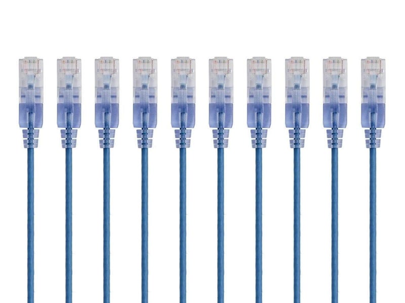 Monoprice Cat6A Ethernet Patch Cable - Snagless RJ45, 550Mhz, 10G, UTP, Pure Bare Copper Wire, 30AWG, 10-Pack, 10 Feet, Blue - SlimRun Series - Image 2