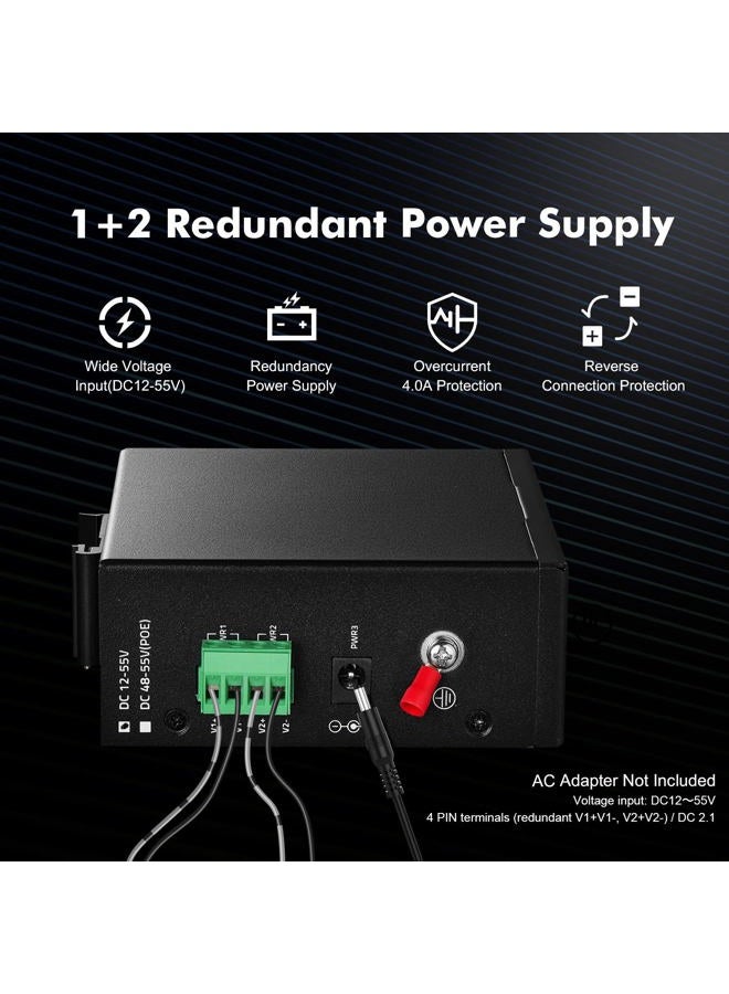 MokerLink 10 Port Industrial Din Rail Switch, 8 Ports 100Mbps,1 Gigabit Ethernet and 1 SFP Uplink, DIN-Rail & Wall Mount - Image 4