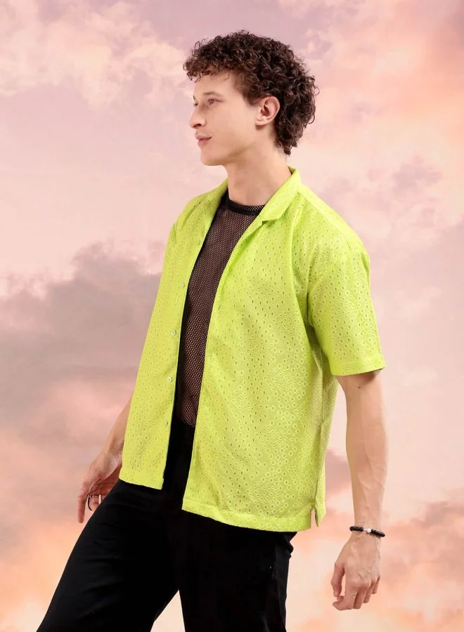 The Indian Garage Co Men Relaxed Fit Solid Half Sleeves Cuban Collar Resort Wear Shirt