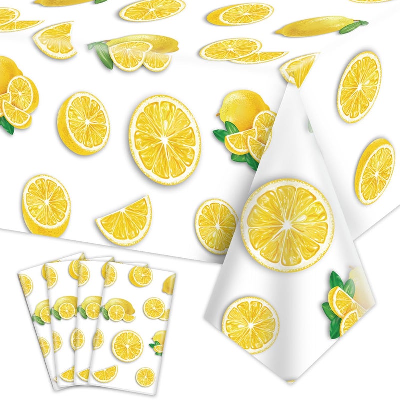PTECDROTS 4Pcs Lemon Party Tablecloths Yellow Tablecloth Plastic Rectangular Lemonade Stand Supplies for Kids Birthday Baby Shower Summer Fruit Lemon Decorations 86 x 51 Inch - Image 3