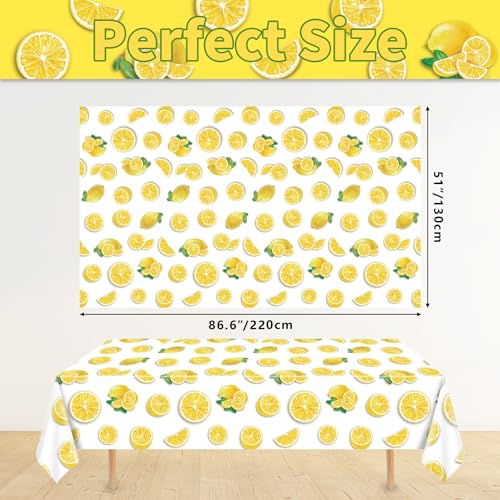 PTECDROTS 4Pcs Lemon Party Tablecloths Yellow Tablecloth Plastic Rectangular Lemonade Stand Supplies for Kids Birthday Baby Shower Summer Fruit Lemon Decorations 86 x 51 Inch - Image 5