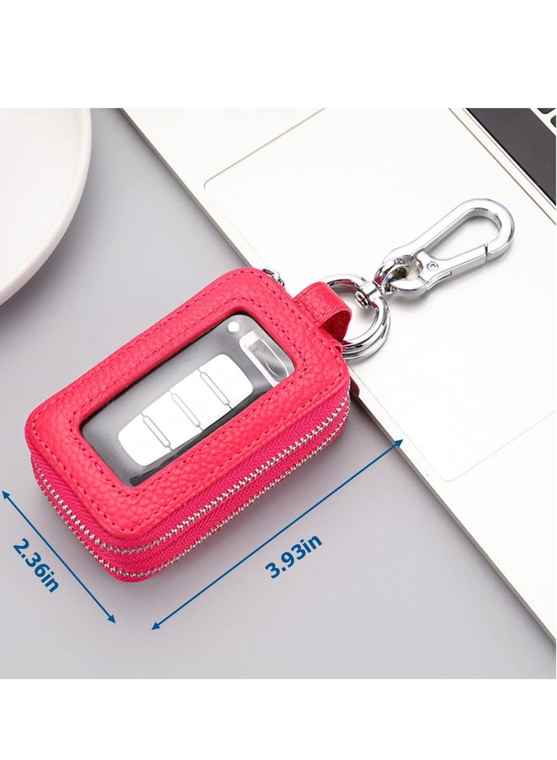 SYOSI حافظة مفتاح السيارة، مفتاح ذكي من الجلد الأصلي مع حبل وسحاب، غطاء حماية للمفتاح للرجال والنساء لحامل المفتاح عن بُعد (وردي فاتح) - Image 2
