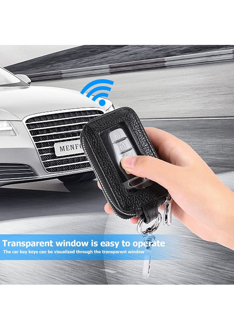 SYOSI حافظة مفتاح السيارة، مفتاح ذكي من الجلد الأصلي مع حبل وسحاب، غطاء حماية للمفتاح للرجال والنساء لحامل المفتاح عن بُعد (وردي فاتح) - Image 3