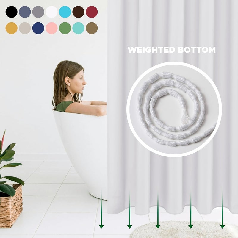 Biscaynebay Fabric Shower Stall Curtain Liner, 60 Inch Width by 72 Inch Length, White Water Resistant Bathroom Curtains, Rust Resistant Grommets (10 Holes) Weighted Bottom Machine Washable - Image 3