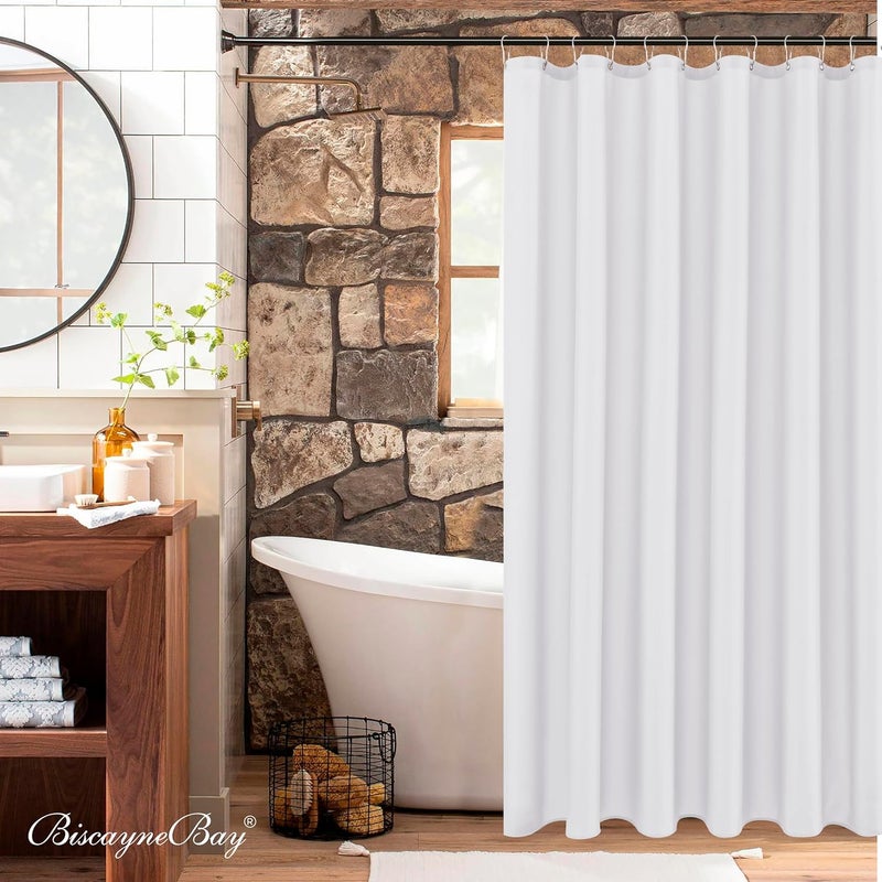 Biscaynebay Fabric Shower Stall Curtain Liner, 60 Inch Width by 72 Inch Length, White Water Resistant Bathroom Curtains, Rust Resistant Grommets (10 Holes) Weighted Bottom Machine Washable - Image 2