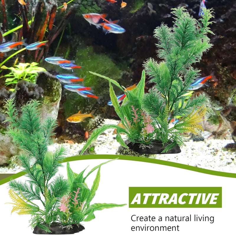 Artificial Aquarium Plants for Fish Tank, 2pcs Vivid Faux Aquatic Decor, Wear-Resistant Plastic Aquarium Accessories for Freshwater and Saltwater Tanks - Image 4