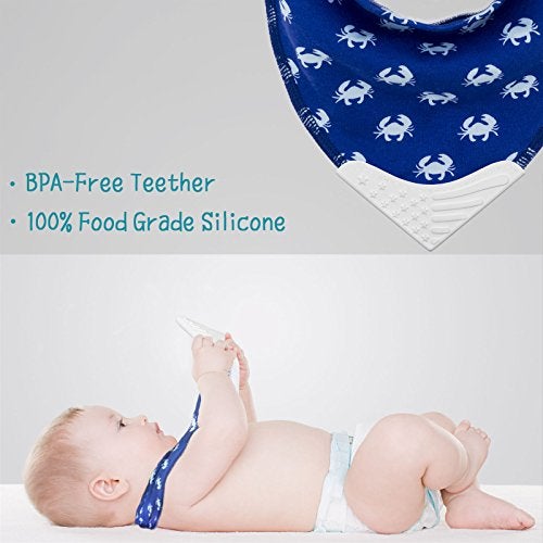 Giftty Baby Teething Bibs, Bandana Bibs with Teether, Teething Toy, BPA-Free Silicone Teether Cotton Drool Bib with Adjustable Snap for Baby Boys and Girls (Aqua, 5-Pack) - Image 2