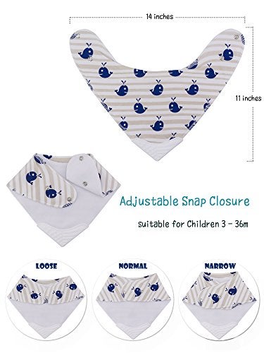 Giftty Baby Teething Bibs, Bandana Bibs with Teether, Teething Toy, BPA-Free Silicone Teether Cotton Drool Bib with Adjustable Snap for Baby Boys and Girls (Aqua, 5-Pack) - Image 3