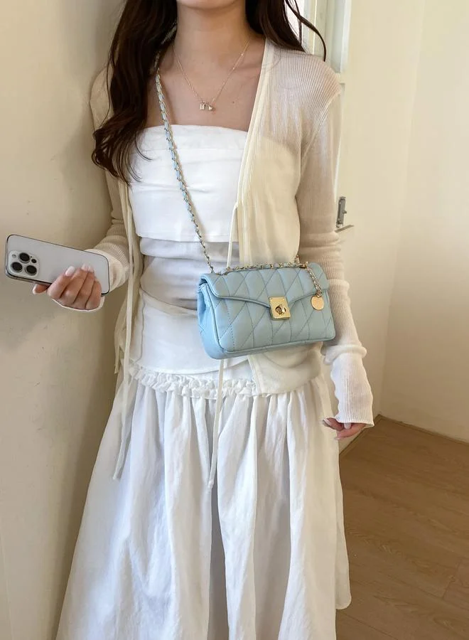 Take Two Blue Quilted Crossbody Bag with Gold Chain