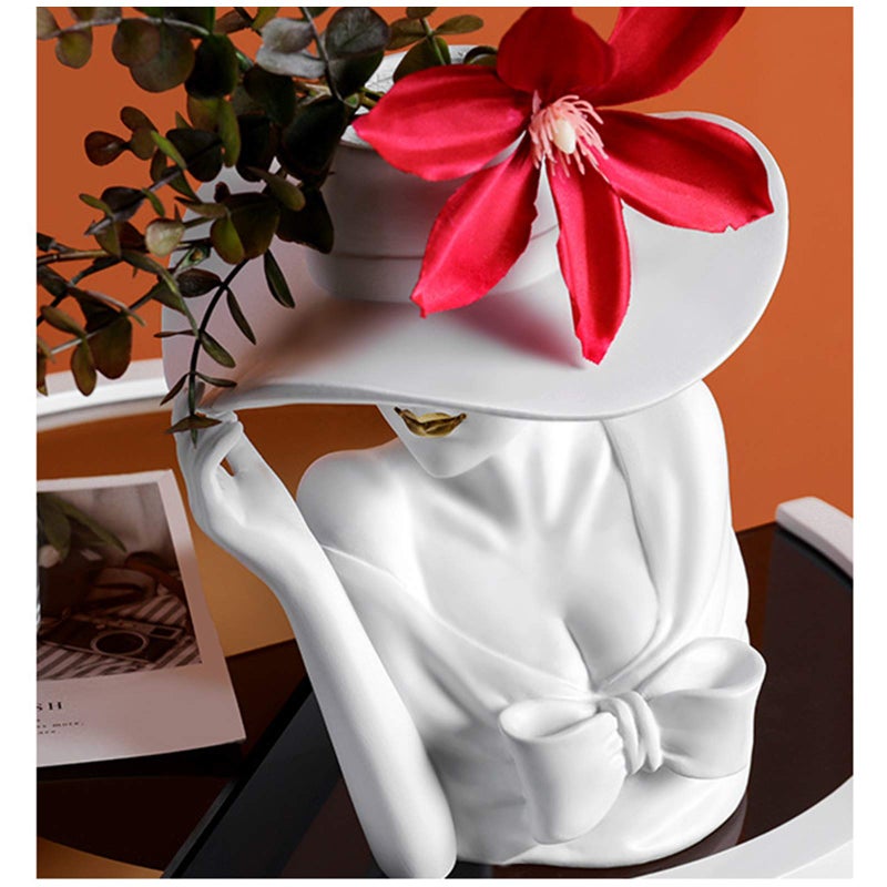 Yuccasly Ceramic White Flower Vase, Creative Elegant Woman Face Style -Arrangement Art Decorative Vase for Home Office Events Centerpiece Decor - Image 4