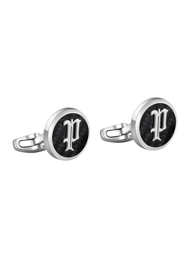 بوليس Mesh Silver-Black Stainless Steel Round Cufflinks for Men