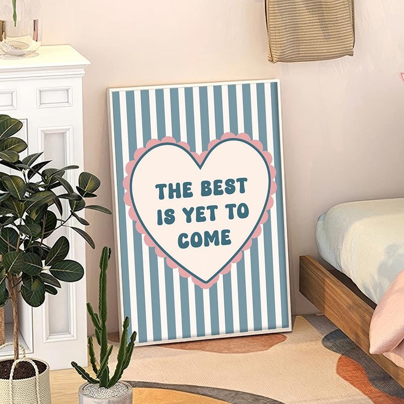 TNESSENTIAL The Best Is Yet To Come Blue Heart Art Canvas Poster, Trendy Wall Art, Apartment Aesthetic Decor, Retro Home Decor, Printed Gift - Image 3