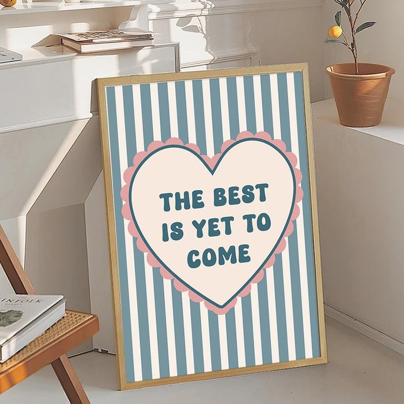 TNESSENTIAL The Best Is Yet To Come Blue Heart Art Canvas Poster, Trendy Wall Art, Apartment Aesthetic Decor, Retro Home Decor, Printed Gift - Image 4